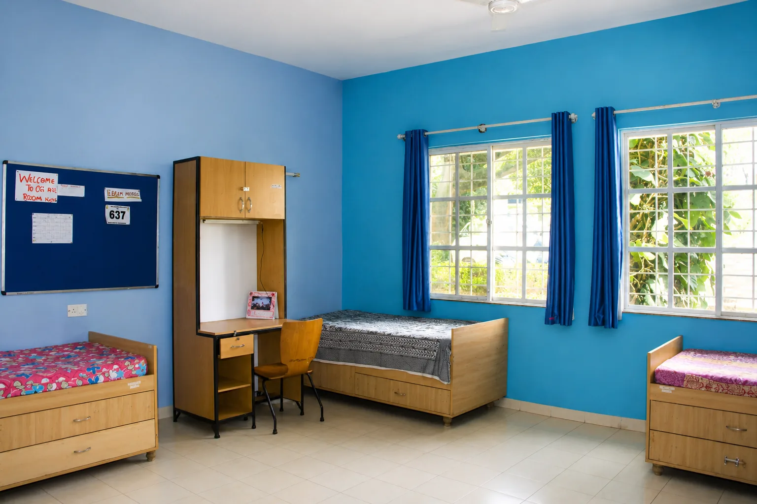 Boarding house life and structured residential living spaces at Sarala Birla Academy